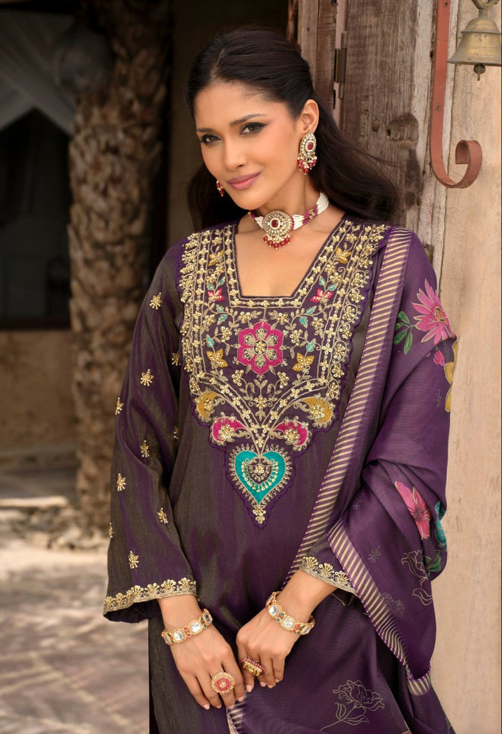Vishesh orchid full work suit set