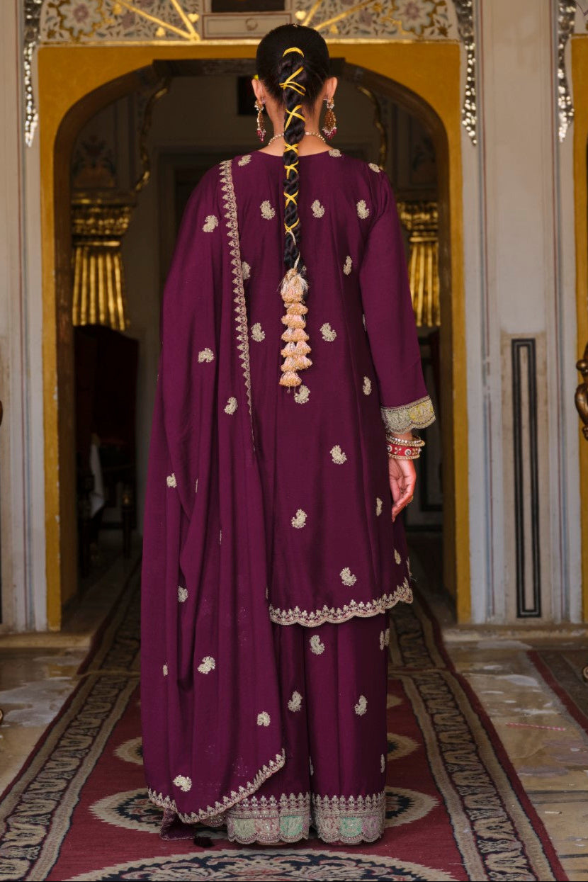 Kasumal Mulberry Full Work Gharara Set