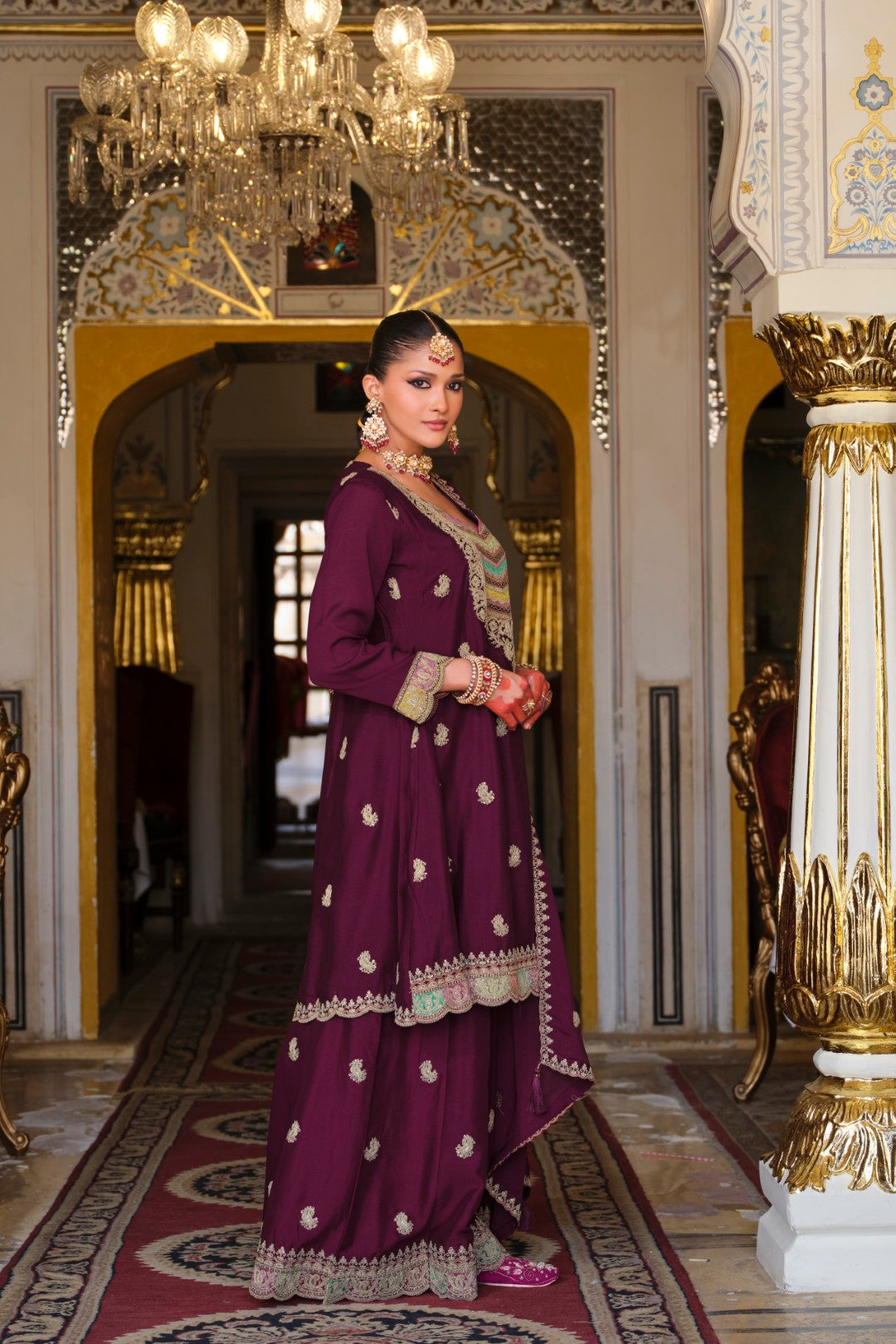 Kasumal Mulberry Full Work Gharara Set