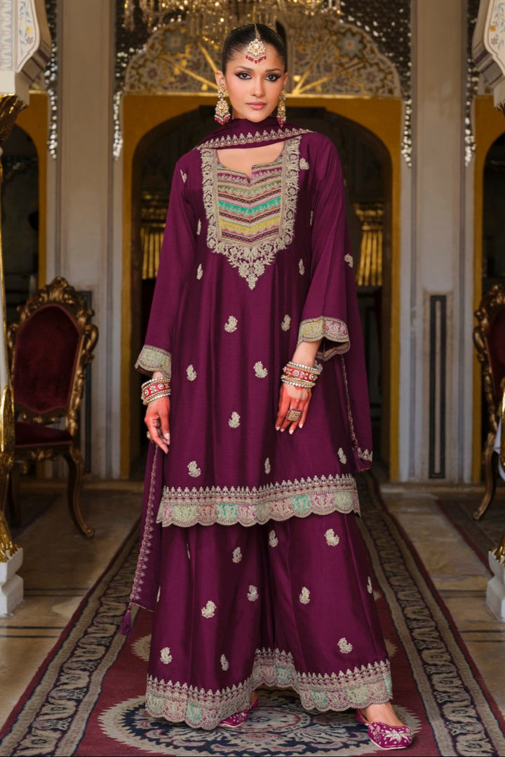 Kasumal Mulberry Full Work Gharara Set