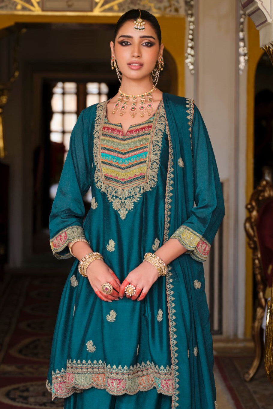 Kasumal Peacock Full Work Gharara Set