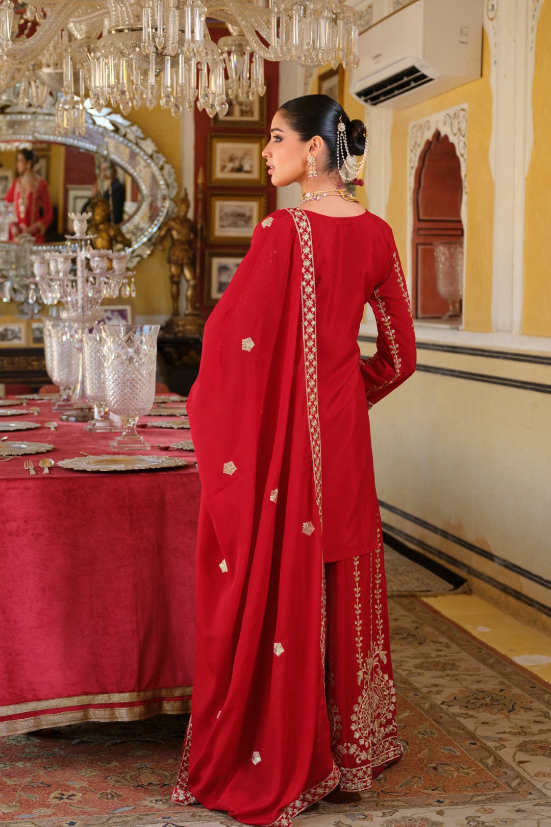 Sambhav Scarlet full heavy work gharara set