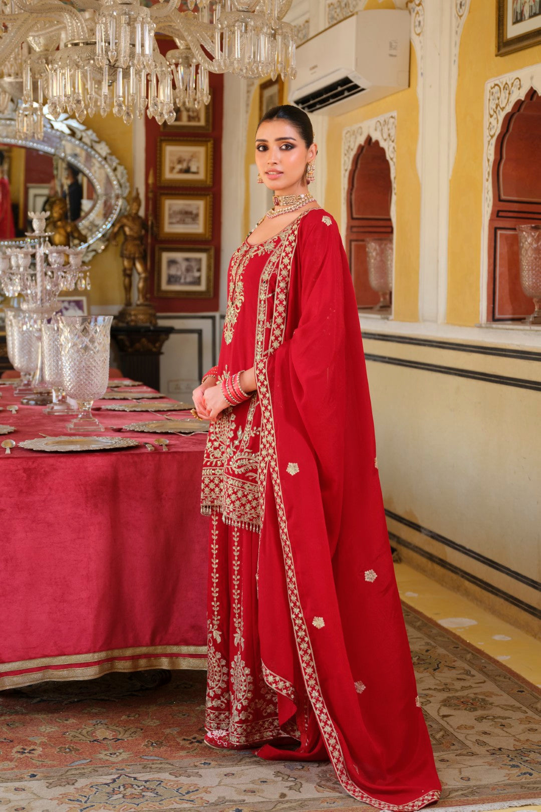 Sambhav Scarlet full heavy work gharara set