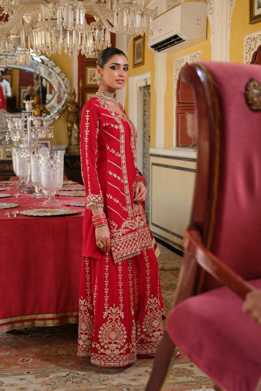 Sambhav Scarlet full heavy work gharara set