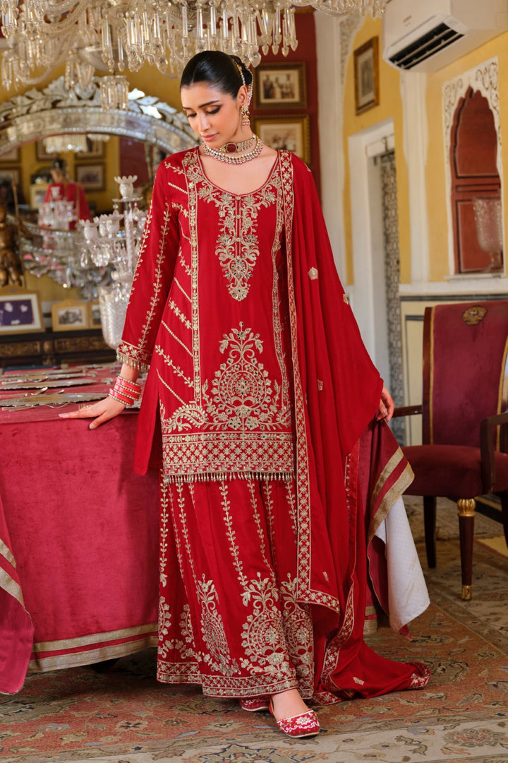 Sambhav Scarlet full heavy work gharara set