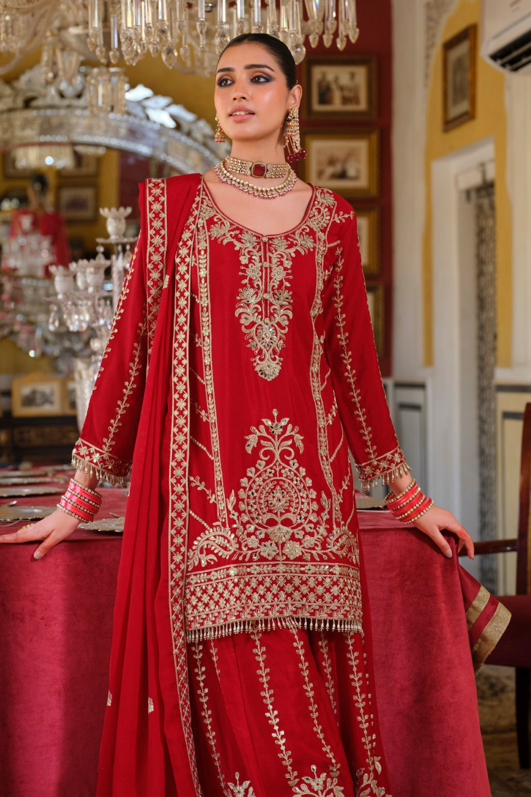 Sambhav Scarlet full heavy work gharara set