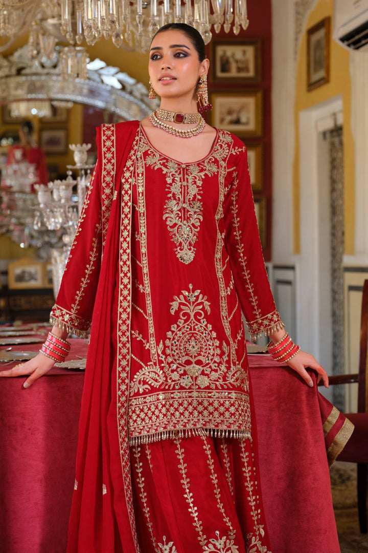 Sambhav Scarlet full heavy work gharara set