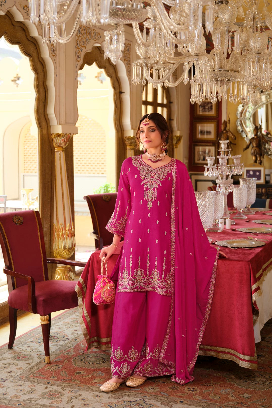 Biswas Rose Full Work Gharara Set