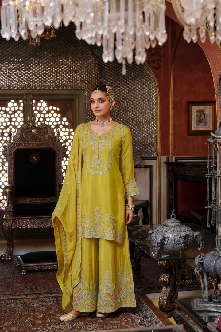 Gunja Lemon full work heavy gharara set