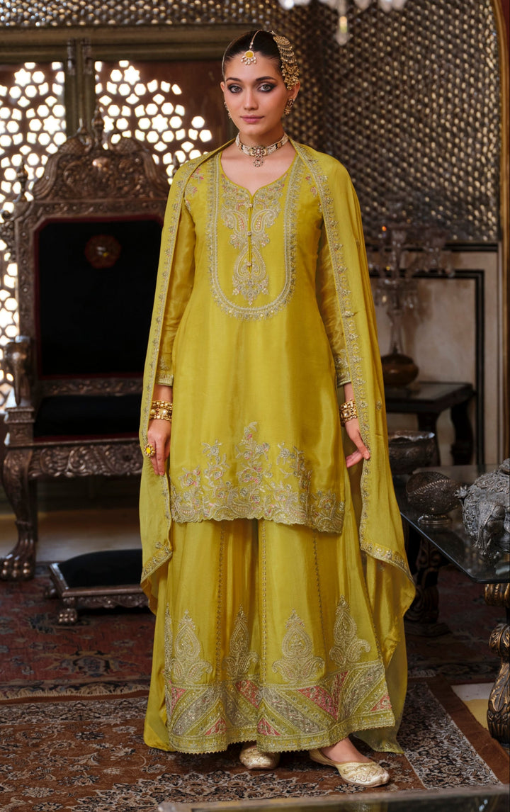 Gunja Lemon full work heavy gharara set