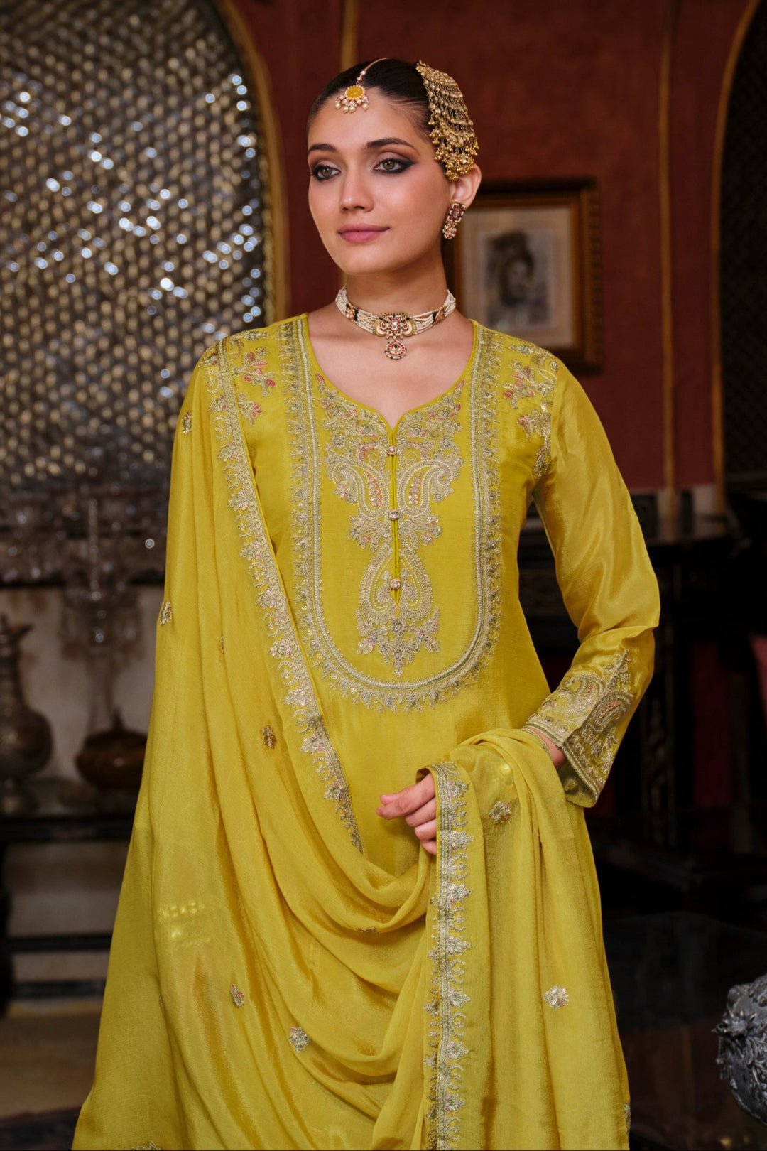 Gunja Lemon full work heavy gharara set