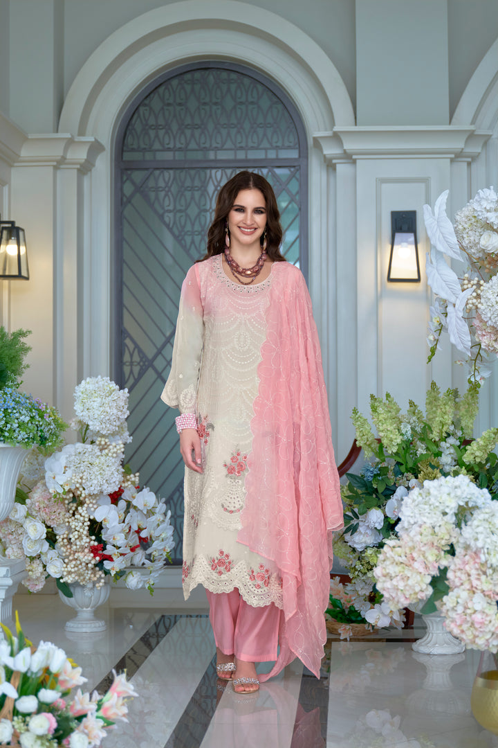 Kaynat Soft Pink Full Work Heavy Suit Set