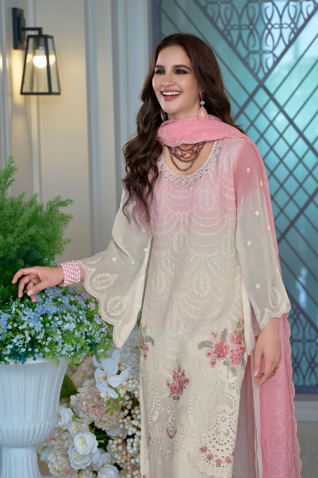 Kaynat Soft Pink Full Work Heavy Suit Set