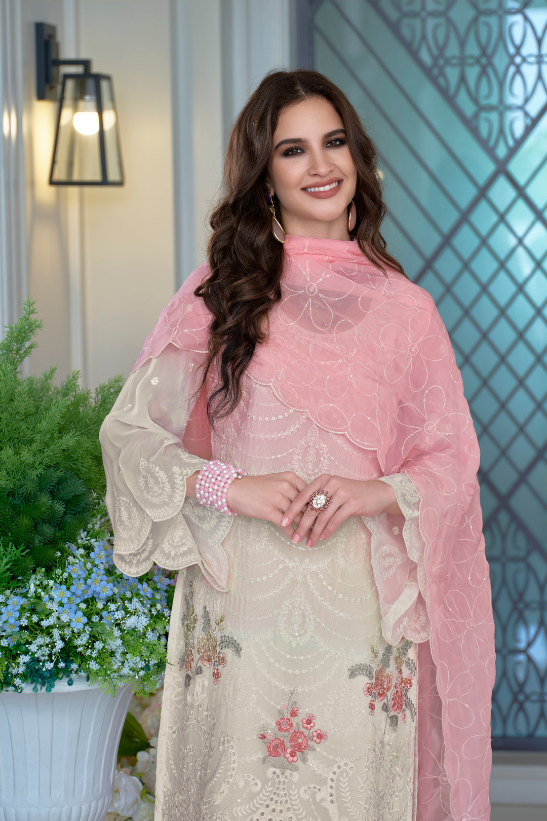 Kaynat Soft Pink Full Work Heavy Suit Set