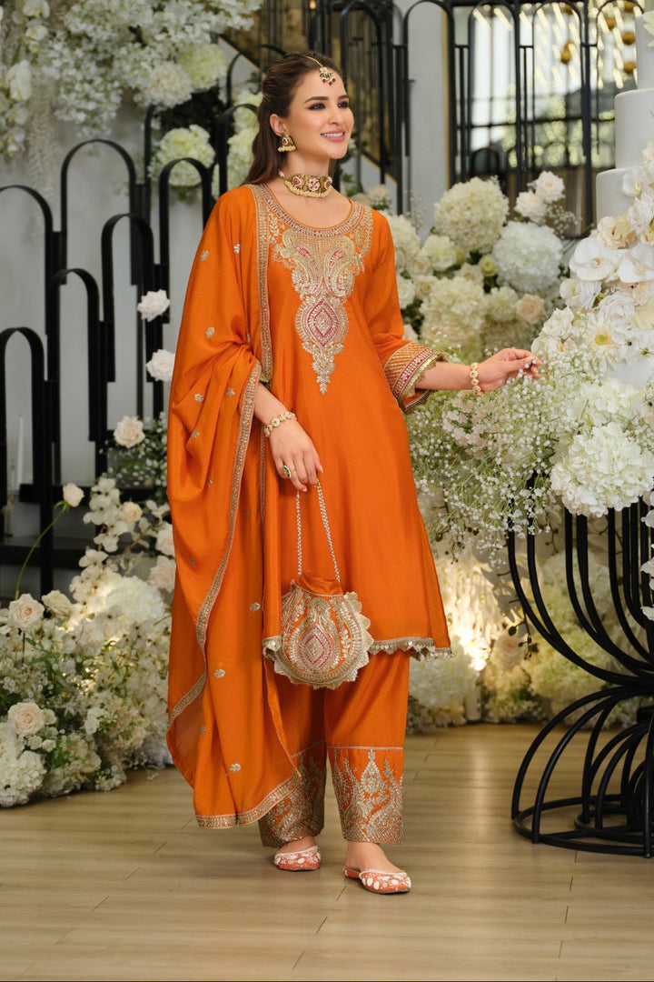 Areesa Apricot full work heavy suit set