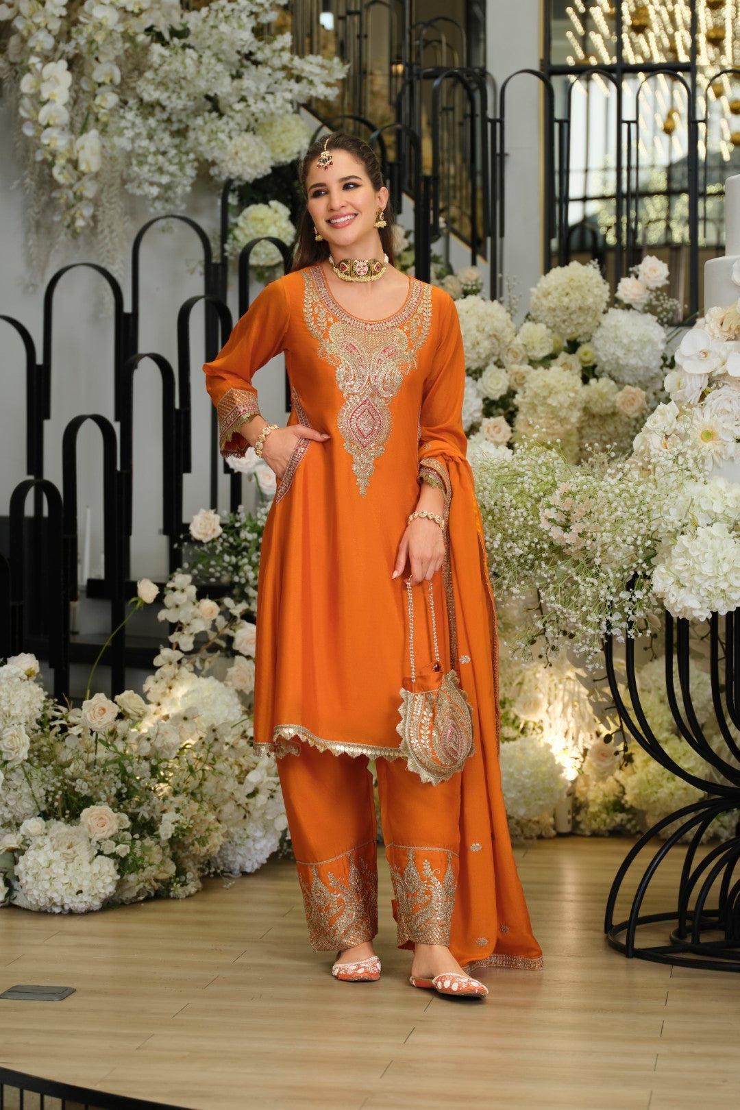 Areesa Apricot full work heavy suit set