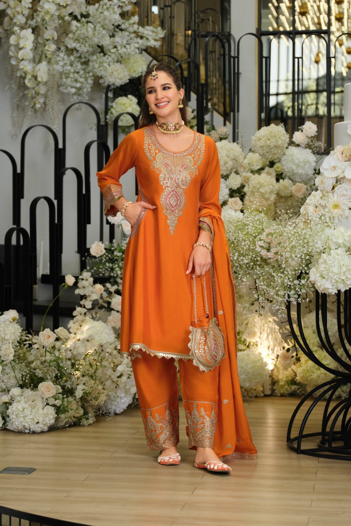 Areesa Apricot full work heavy suit set