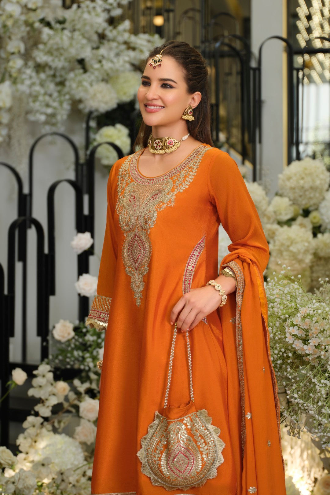 Areesa Apricot full work heavy suit set