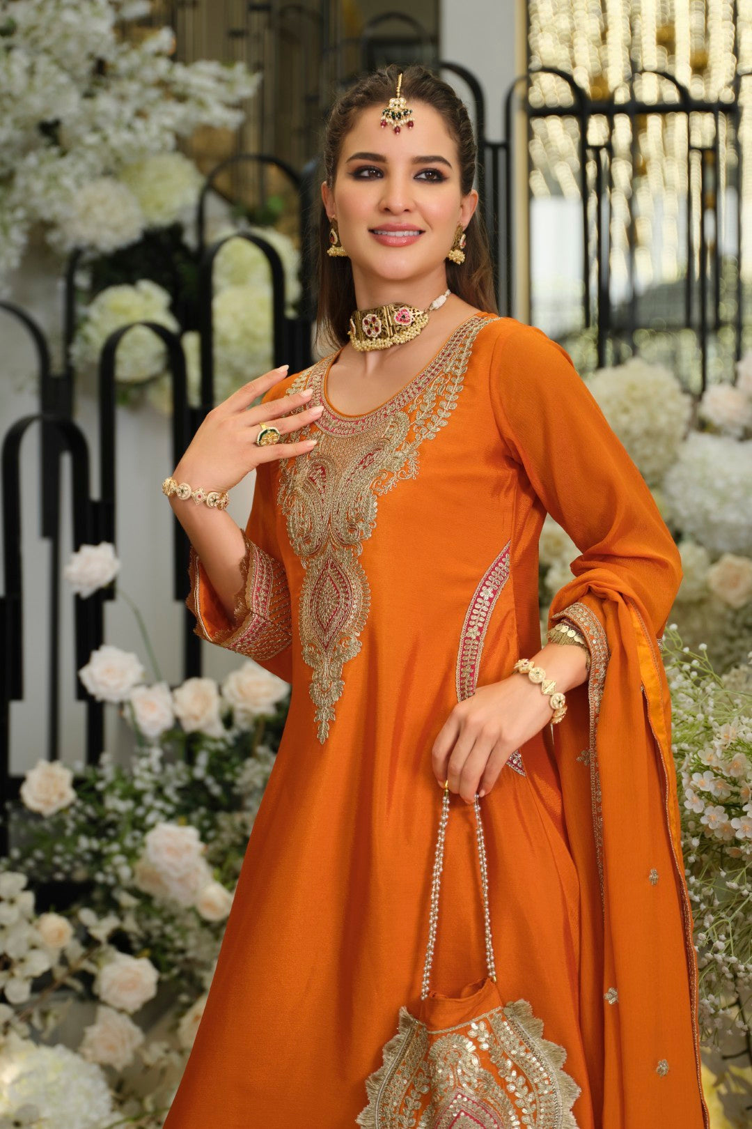 Areesa Apricot full work heavy suit set