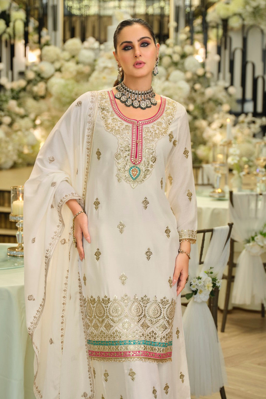 Areesa Daisy Full Work Gharara Suit Set