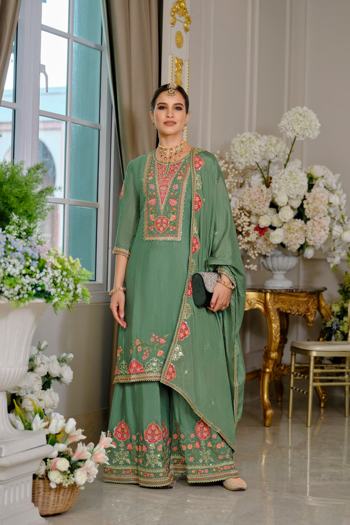 Suryamookhi Fern Embroidery Gharara Suit Set
