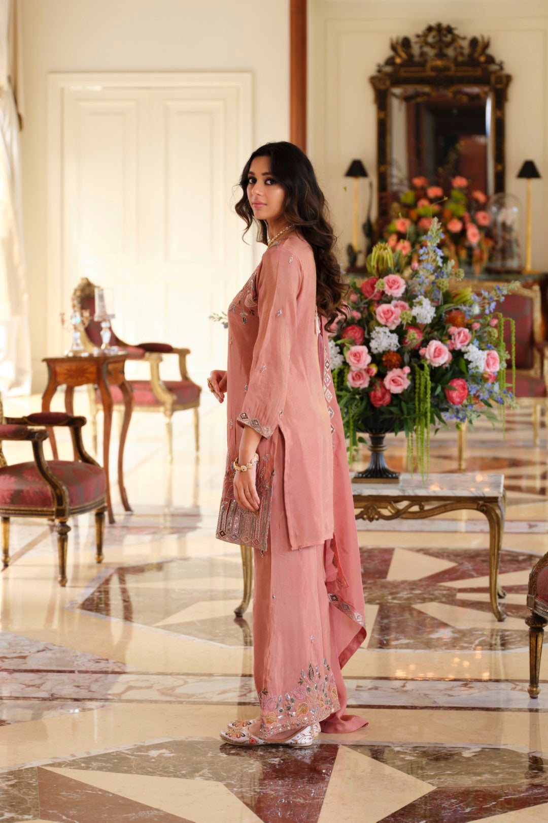 Areesa salmon full work suit set