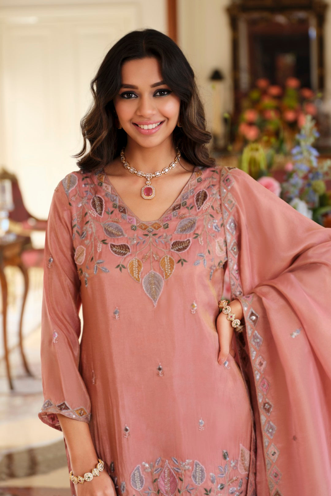 Areesa salmon full work suit set