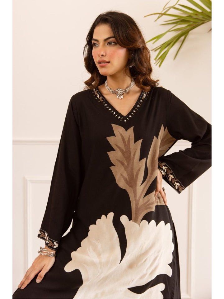 Karen taupe printed cotton kurta pant set