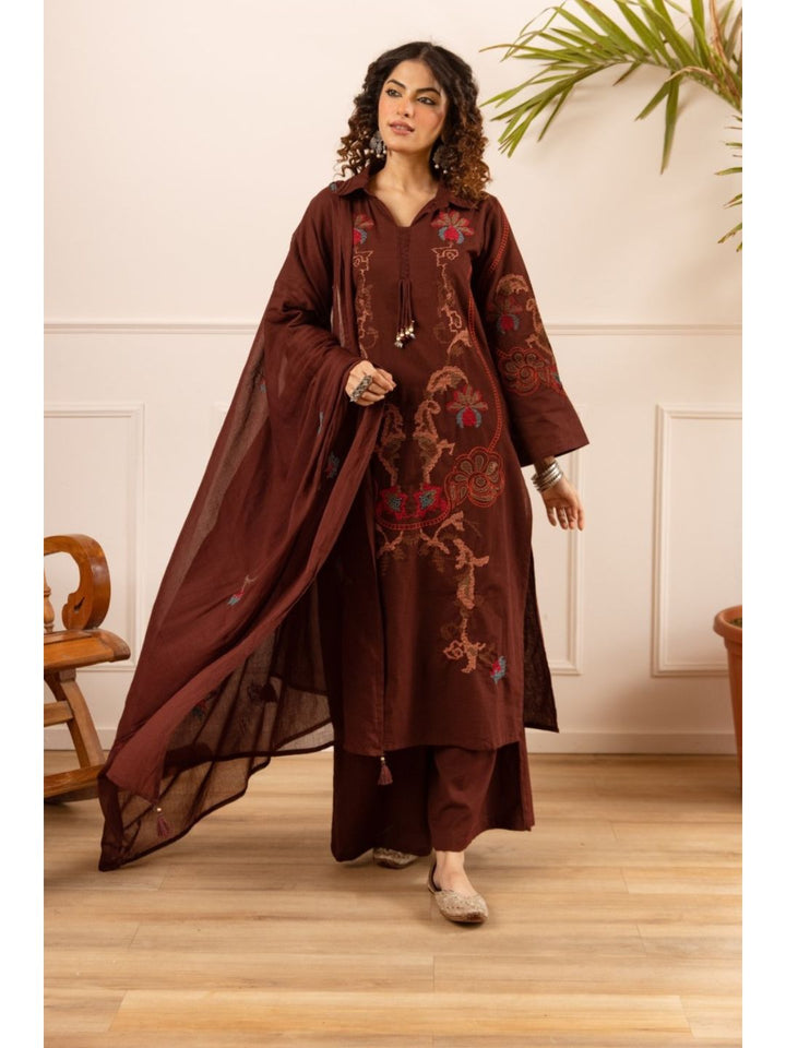 Karen chestnut embroidery cotton suit set