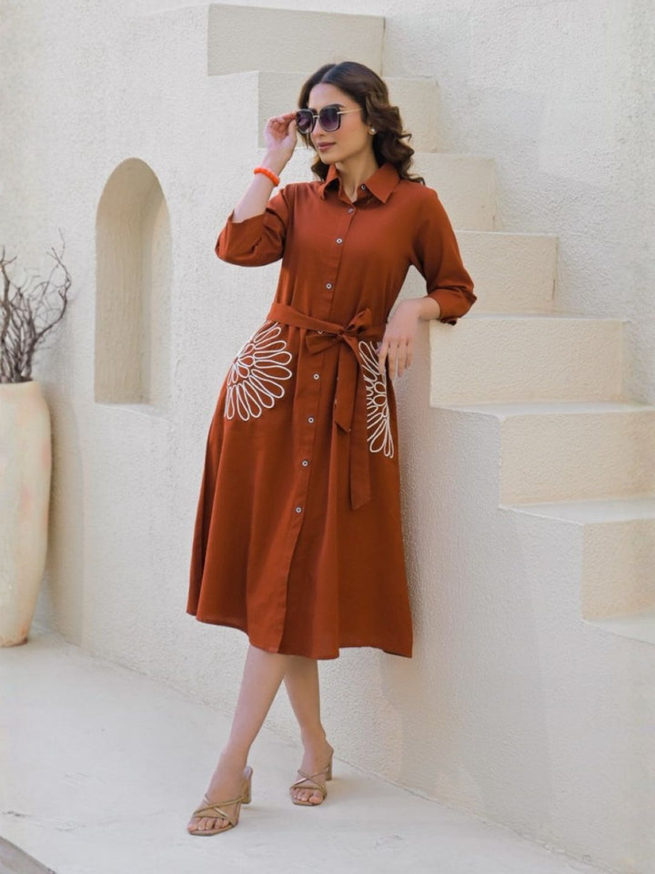 Tatva cedar embroidery cotton dress