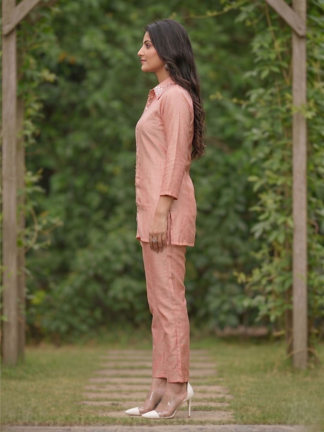 Divya Apricot Mirror Work Co-ord Set