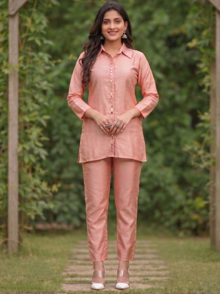 Divya Apricot Mirror Work Co-ord Set