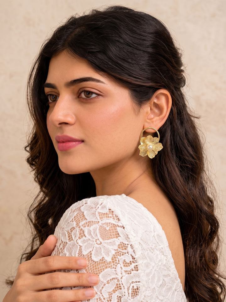 Monstera Pearl Petal Earrings