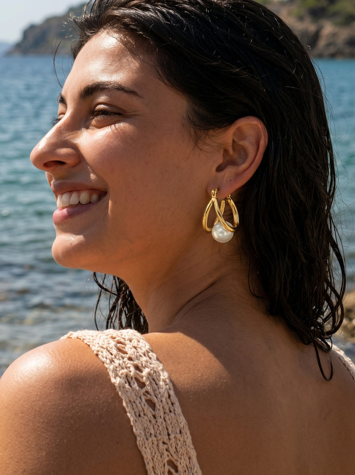 Monstera Pearl Embrace Earrings