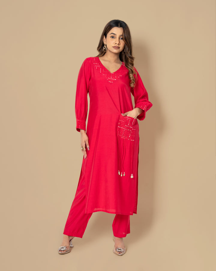 Naina Scarlet Mirror Work Co-ord Set