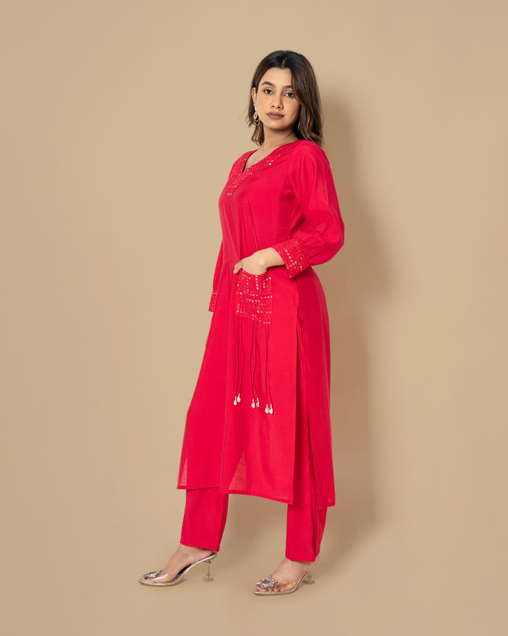 Naina Scarlet Mirror Work Co-ord Set