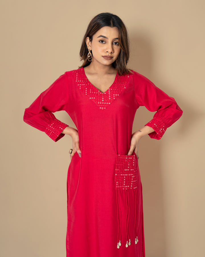 Naina Scarlet Mirror Work Co-ord Set