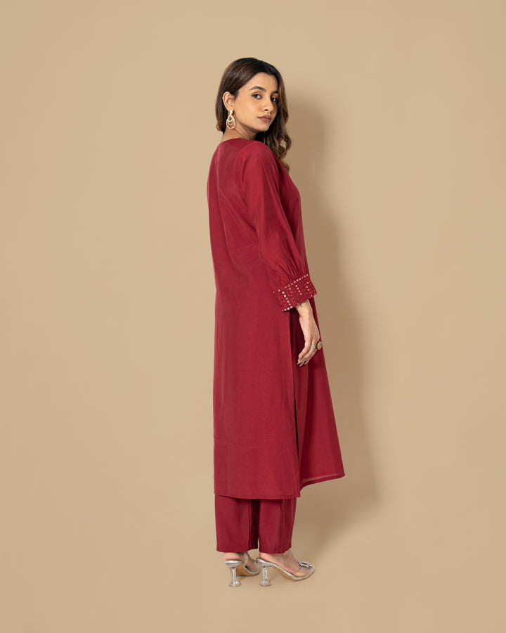 Naina Merlot Mirror Work Kurta Pant Set