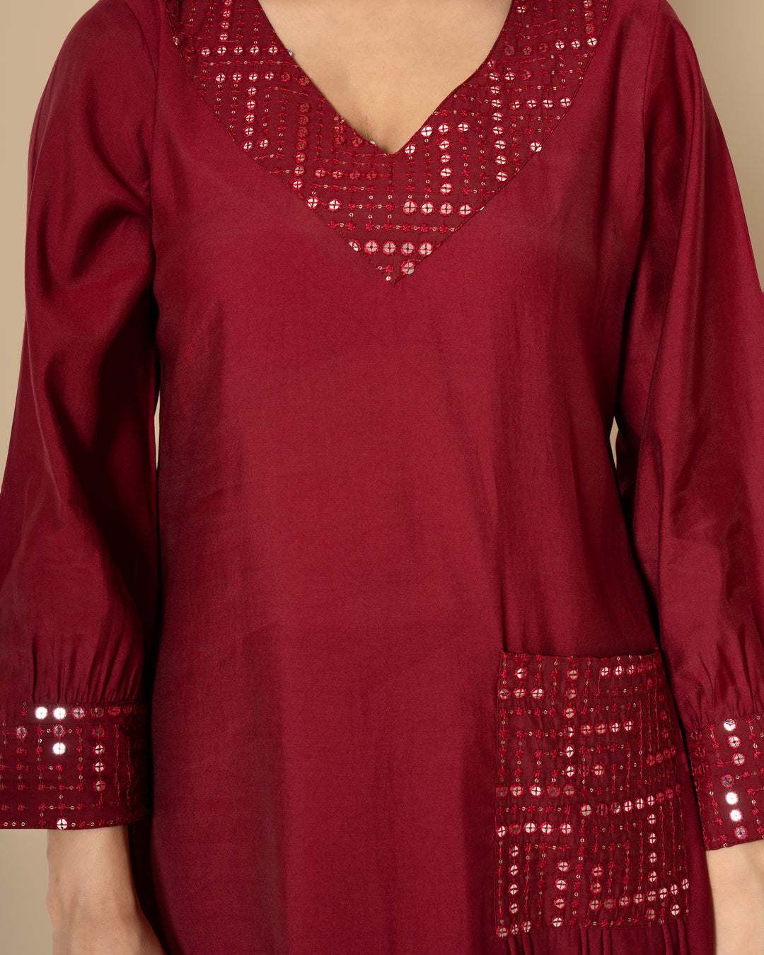 Naina Merlot Mirror Work Kurta Pant Set