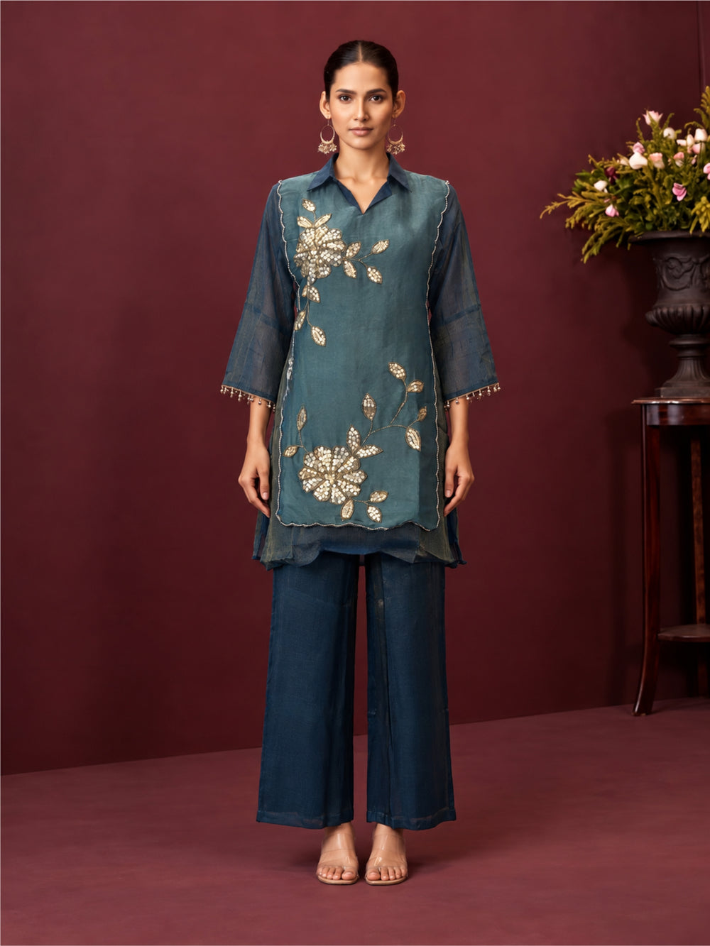 Elini Cobalt Handwork Bib Style Festive Co-Ord Set
