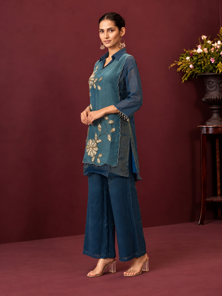 Elini Cobalt Handwork Bib Style Festive Co-Ord Set