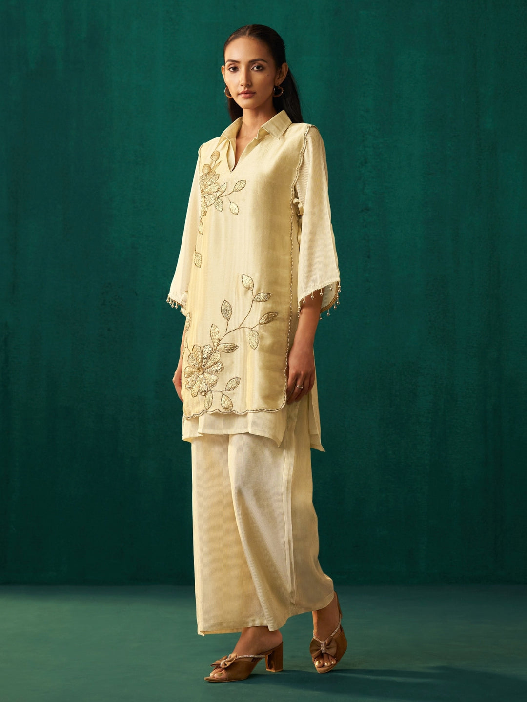 Elini Daisy Handwork Bib Style Festive Co-Ord Set