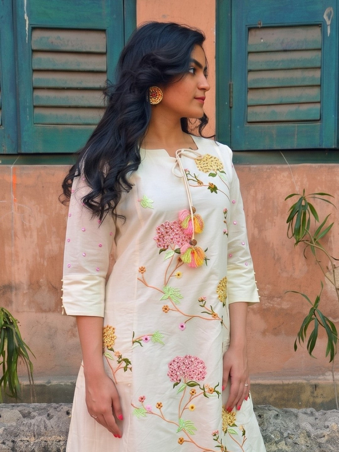 2 pc layered full embroidered dress