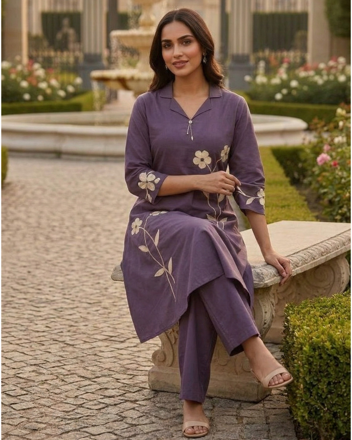 Tatva iris embroidery cotton kurta pant set