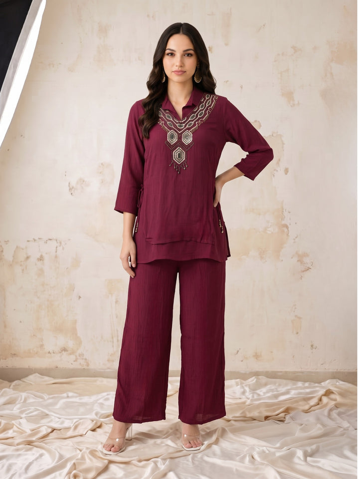 Gaur Candy Handwork Bib Style Co-Ord Set