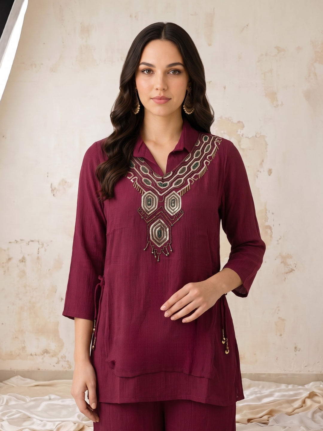 Gaur Candy Handwork Bib Style Co-Ord Set