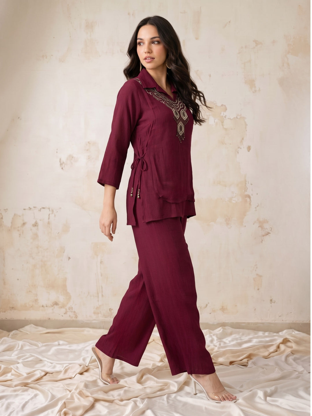Gaur Candy Handwork Bib Style Co-Ord Set
