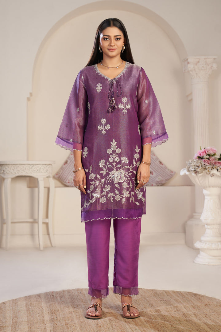 Anumeha Plum Full Work co-ord set