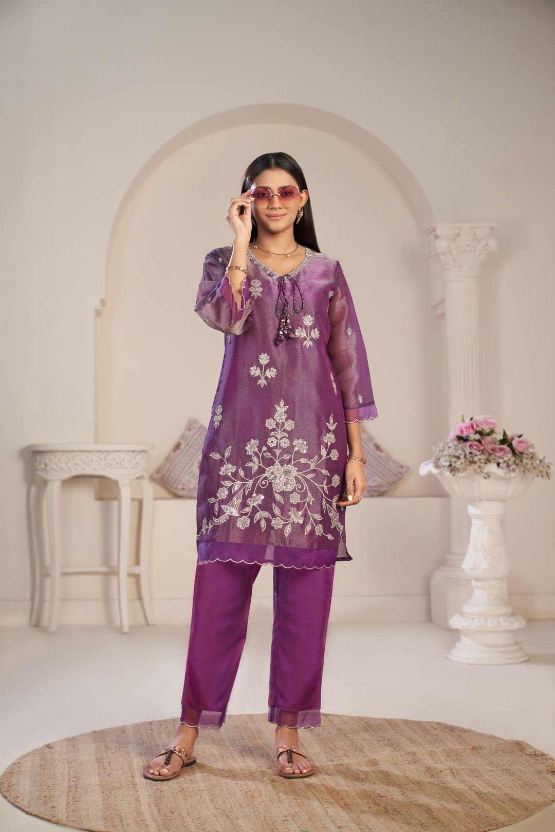 Anumeha Plum Full Work co-ord set