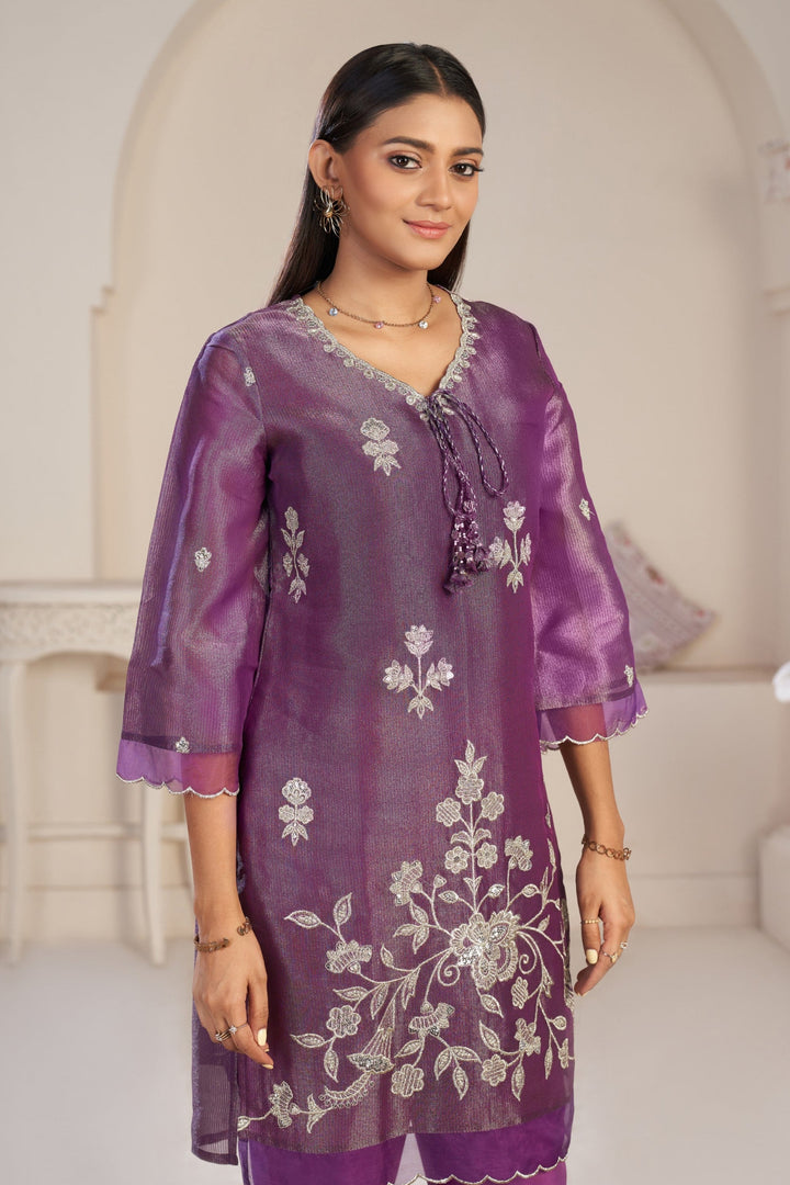Anumeha Plum Full Work co-ord set